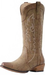 IUV Western Style Brown Women’s Cowboy Embroidered Mid Calf Boots Shoes