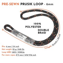 6Mm Prusik Cord Pre-Sewn 12In Prusik Loop for Climbing Arborist Resc