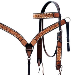 62RK Hilason Horse Floral Hand Carved American Leather Breast Collar Headstall
