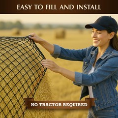 5×5 ft Round Bale Hay Net for Horses – Knotless Slow Feed with 2″ Holes