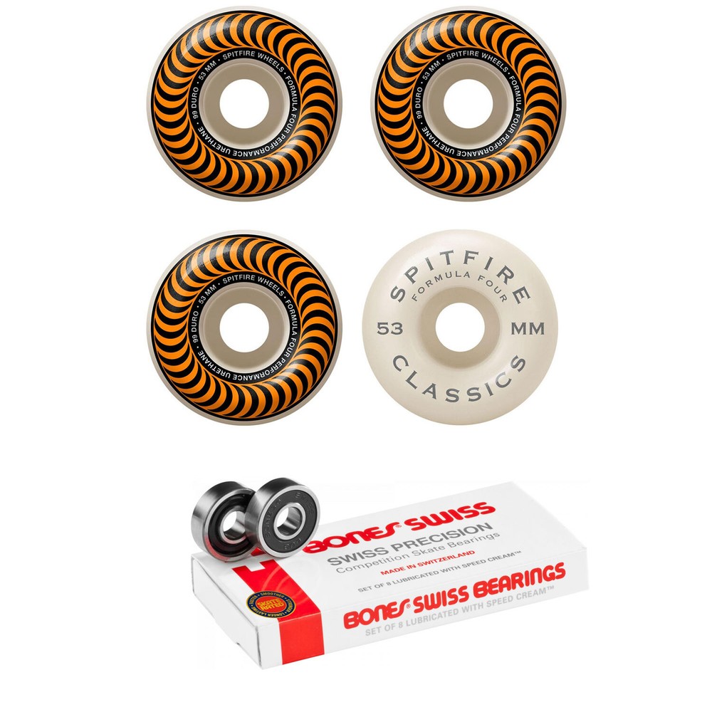 Spitfire Skateboard Wheels F4 Classics 99A Orange 53mm Bones Swiss Bearings