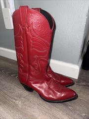 Vintage Tony Lama Women’s Red Leather Western Cowboy Boots, US Size 8B