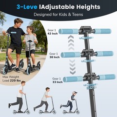 Commugo Foldable Kick Scooter Adjustable Scooter with Big Wheel for 8+ Kids