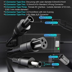 EVAPLUS UL Certified 42V 2A Fast Charger with 5 Type Plugs for 36V Lithium Ba…