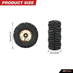 RCAWD 1.0″ 7mm Hex Brass Weights Wheels Tires Set, 55*22mm, 63g*4pcs, H7mm