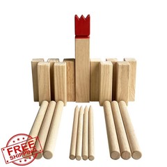Kubb Game Set Hardwood Viking Throwing Outdoor Red King