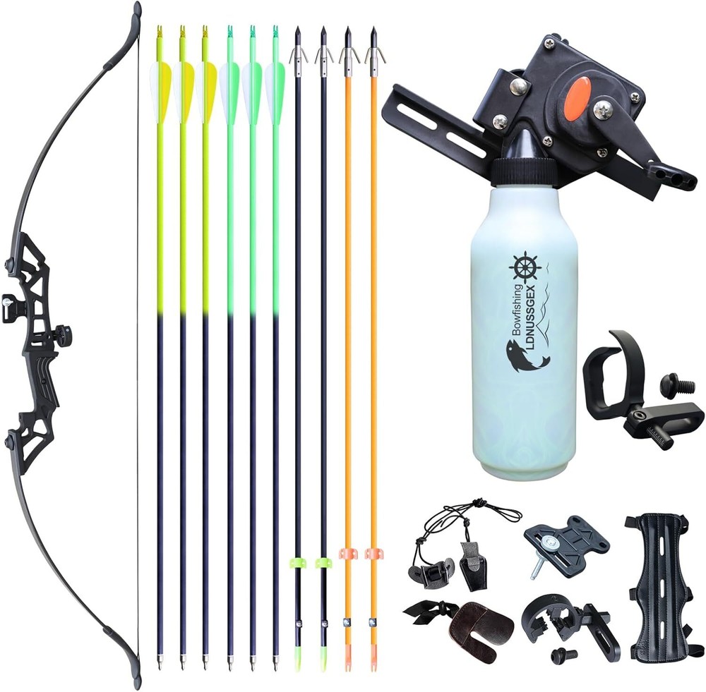 40lbs BowFishing Combo Archery Recurve Bow Arrow Bottle Fishing Reel Set Adult