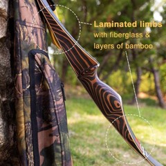 54″ 20-70lbs Archery Handmade Traditional Laminated Long Bow Hunting Target
