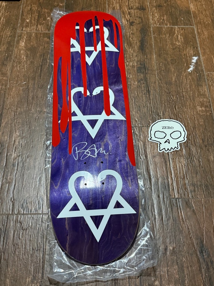 Bam Margera Heartagram Skateboard Deck Signed Autographed Purple New 8.25 Zero