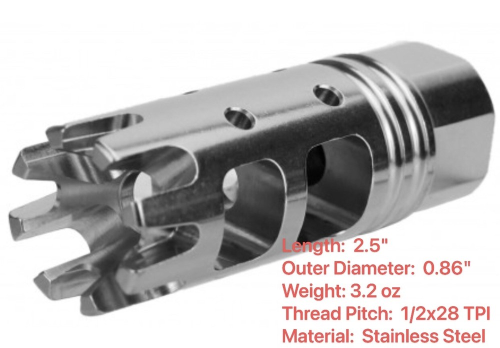 Stainless Steel Muzzle Brake 1/2X28 TPI For .223 5.56 .22LR Made In USA