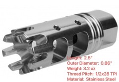 Stainless Steel Muzzle Brake 1/2X28 TPI For .223 5.56 .22LR Made In USA