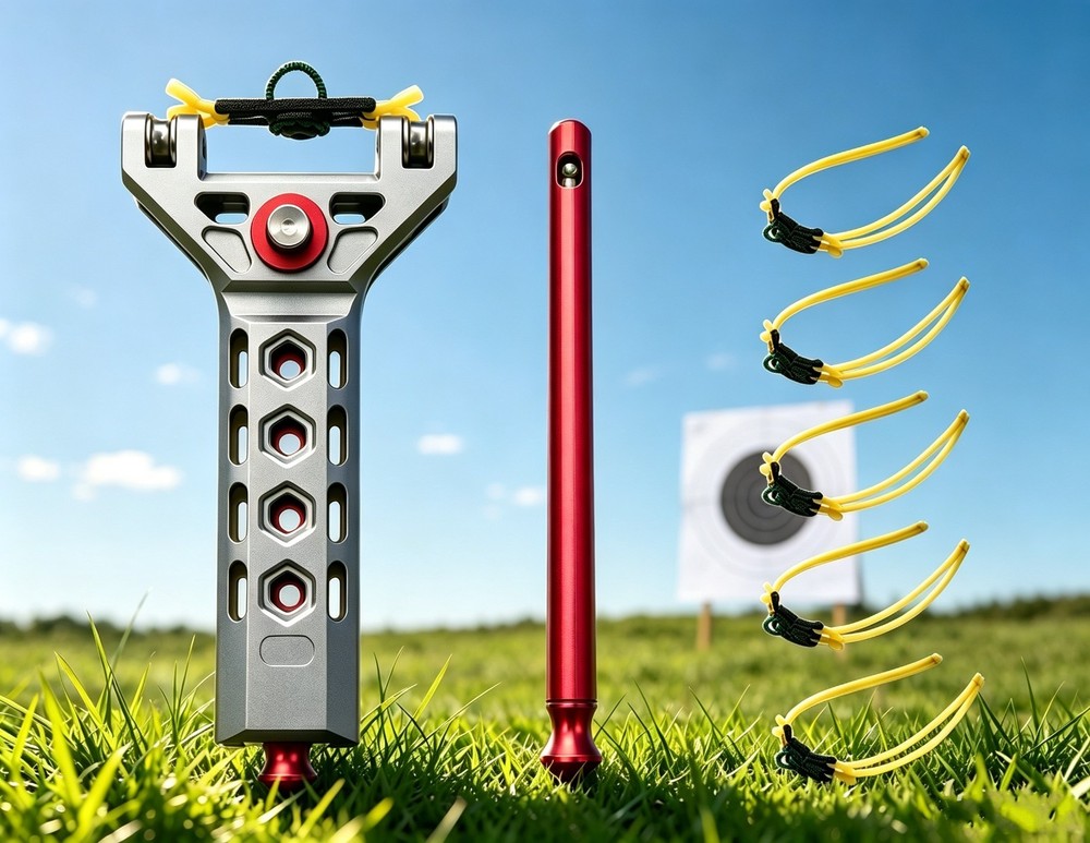 Full Metal Repeating Pocket Slingshot Includes 1 Ball Magazine 5 Bandset Model D
