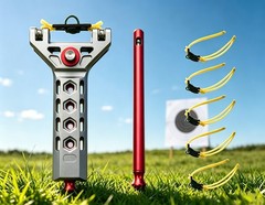 Full Metal Repeating Pocket Slingshot Includes 1 Ball Magazine 5 Bandset Model D