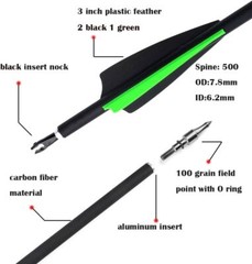 12X Carbon Arrow 30» Archery SP500/Blade Arrowhead Compound Recurve Bow Hunting