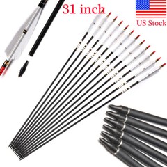 12Pcs 31″ Archery Spine500 Carbon Turkey Feather Arrows for Recurve Compound Bow