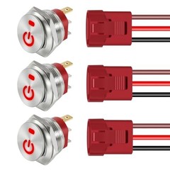 3 Pack ON Off Round Rocker Switches with Wire Socket 3 Pin 12V AC/DC 20A Red
