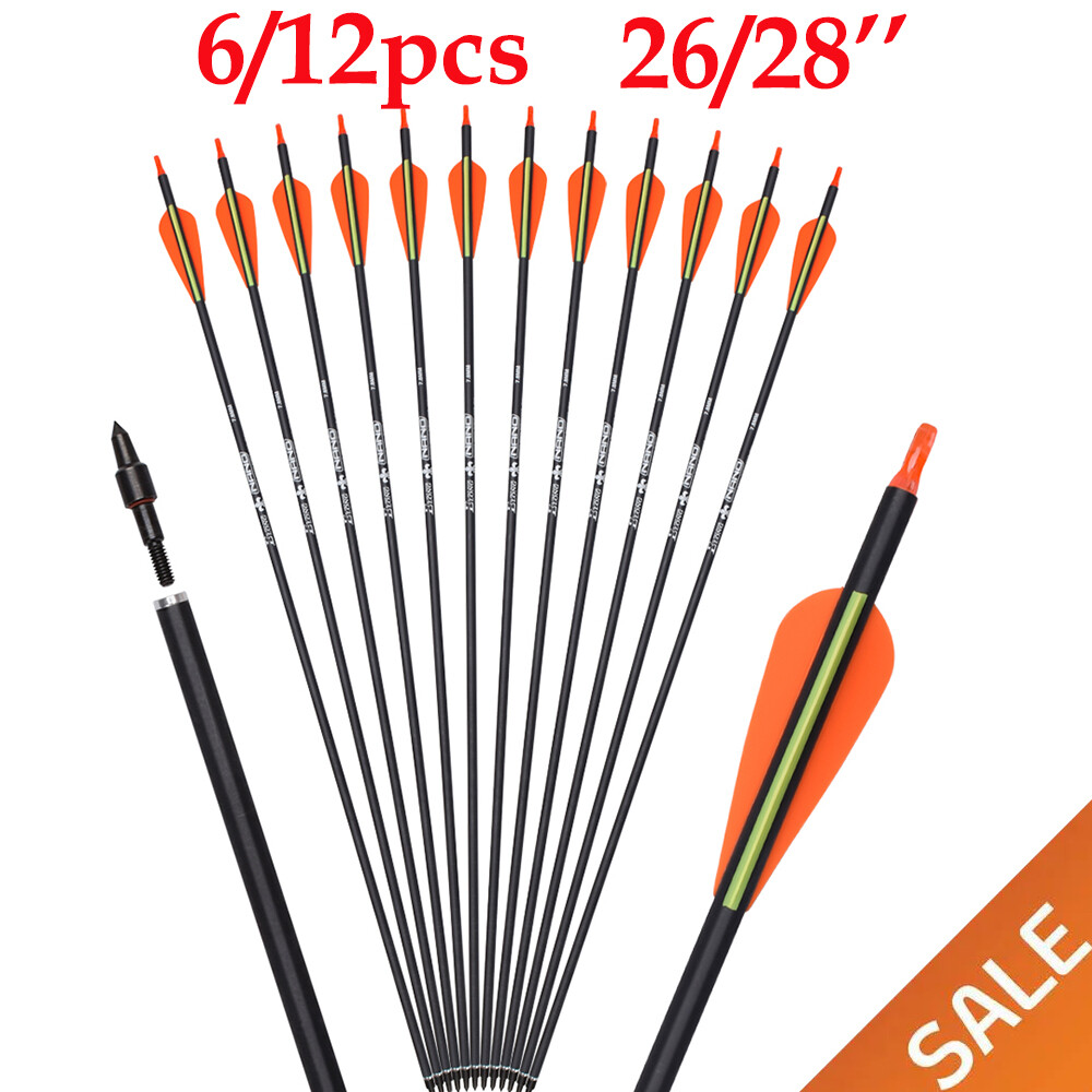 26/28″ 6/12Pcs Carbon Arrow Hunting Arrows with 100 Grain Tip and Removable Tips