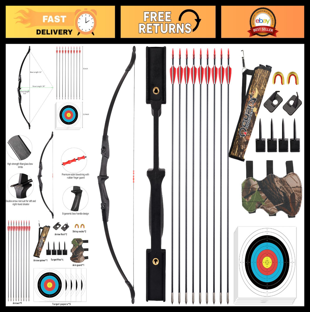 Recurve Bow and Arrow Set for Adults/Teens – Takedown Archery Kit, Left/Right Ha