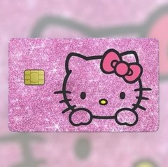 PINK GLITTER SPARKLE LOOK Hello Kitty Credit Debit Bank Card Skin Cover Sticker
