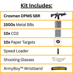 ArmyBoy Crosman DPMS SBR Full-Auto CO2 BB Gun Rifle Bundle – Ready-To-Shoot-Kit