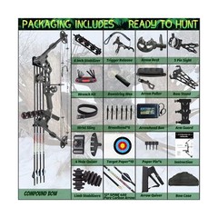 Archery Compound Bow Set PRO,Draw Weight 20-70 LBS, Draw Length 24″-30″, IBO …