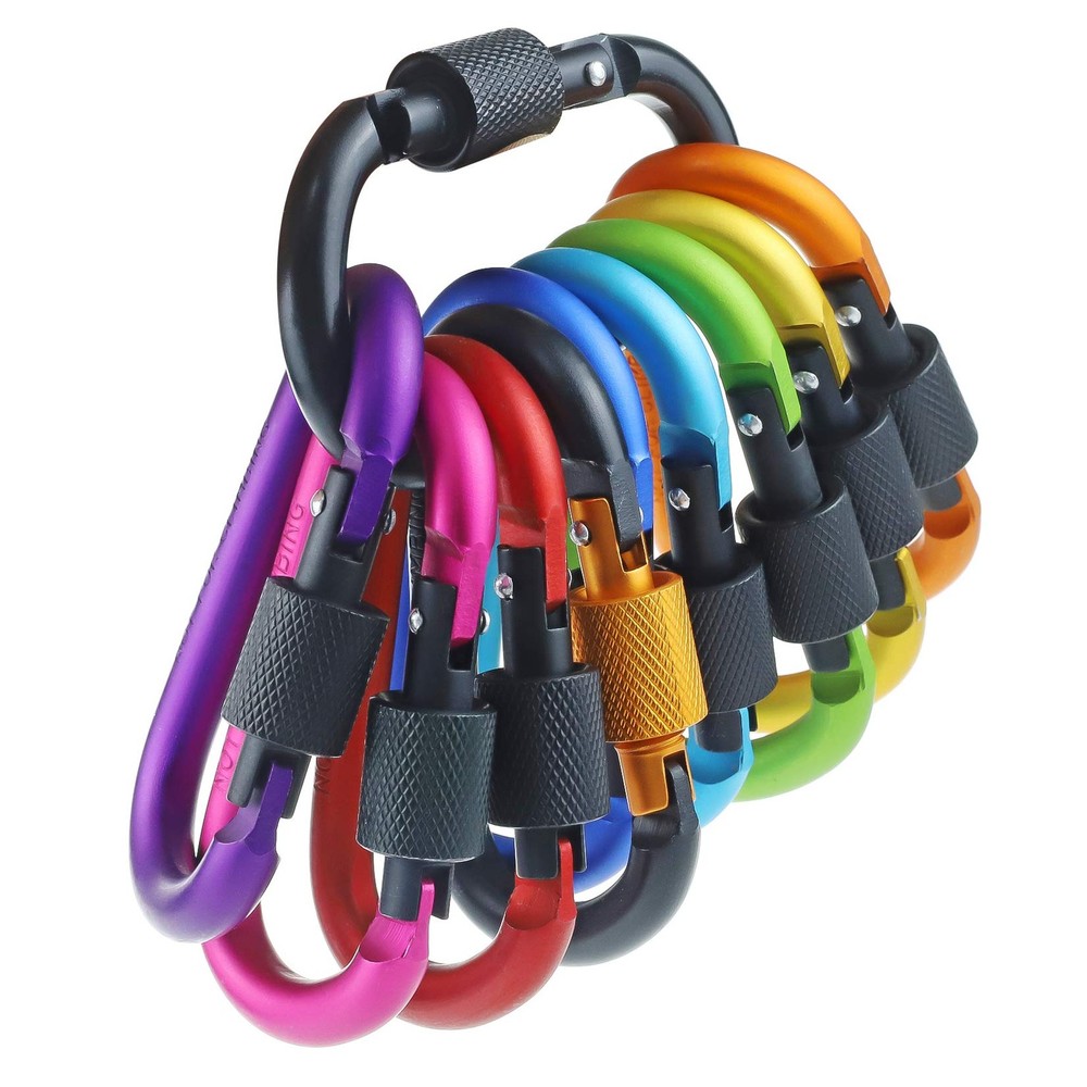10 Pack Carabiner, 3 inch Aluminum D-Ring Locking Carabiner Clip, Snap Hook Spor