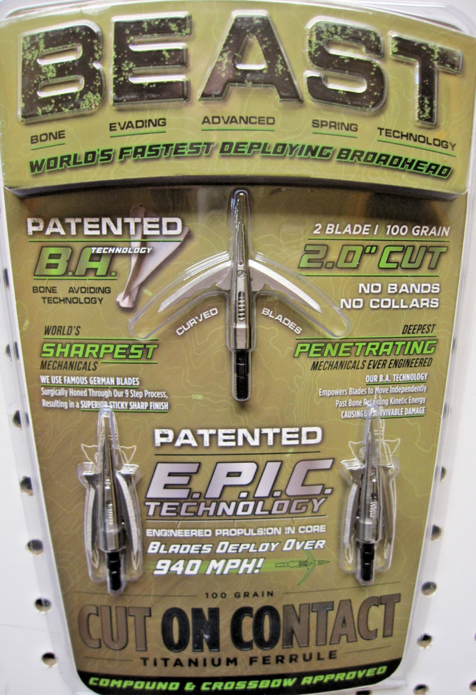 Bowmar Beast Titanium Cut on Contact Broadheads 2 Inch 100 Grain 3 Pack New
