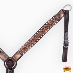 62RK Hilason Horse Floral Hand Carved American Leather Breast Collar Headstall