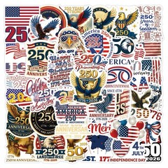 20Pcs Random USA 250th Anniversary Years Of Independence Patriotic Stickers