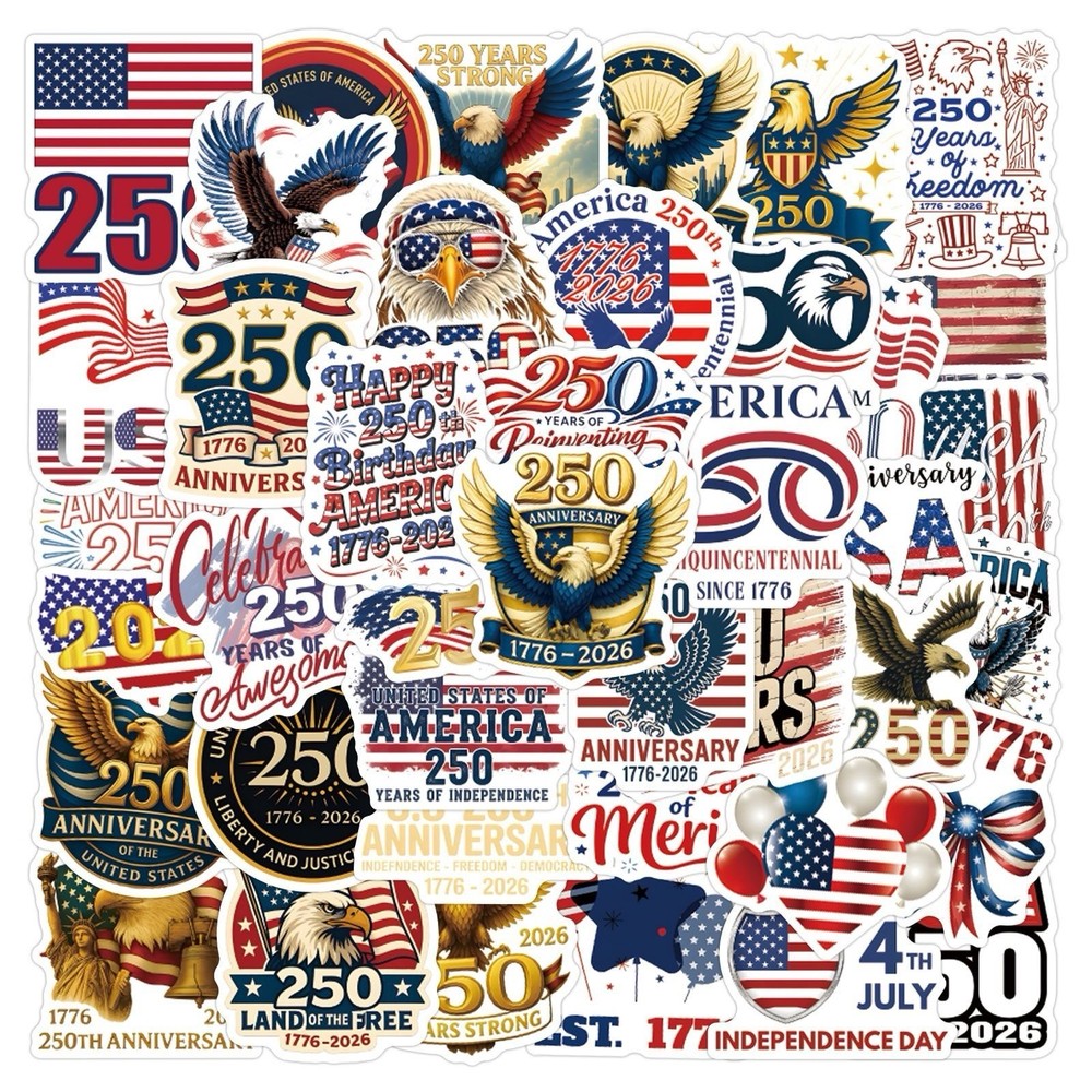 30Pcs Random USA 250th Anniversary Years Of Independence Patriotic Stickers