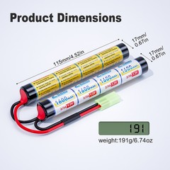 2x Zeee 9.6V Airsoft Battery 1600mAh NiMH Battery with Mini Tamiya Connector