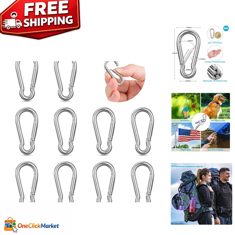 Multi-Purpose Stainless Steel Carabiners – 1.57 Inch Clips for Hiking & Camping
