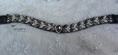 Horse Leather Browband with Grey Crystal White Leaf shape Crystal browband