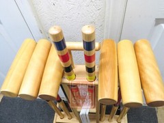 Orvis Croquet Set Rolling Caddy 6-Player Wood Croquet Set w/ 6 Mallets NO BALLS