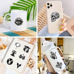 200 Pcs Black and White Gothic Stickers Waterproof Decals for Water Bottles