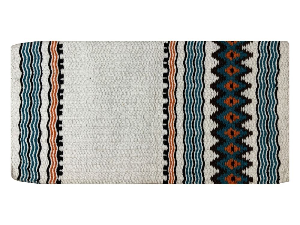 SADDLE BLANKET 36″ x 34″ Lightweight Wool Teal Orange Black Navajo Design