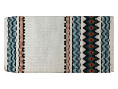 SADDLE BLANKET 36″ x 34″ Lightweight Wool Teal Orange Black Navajo Design