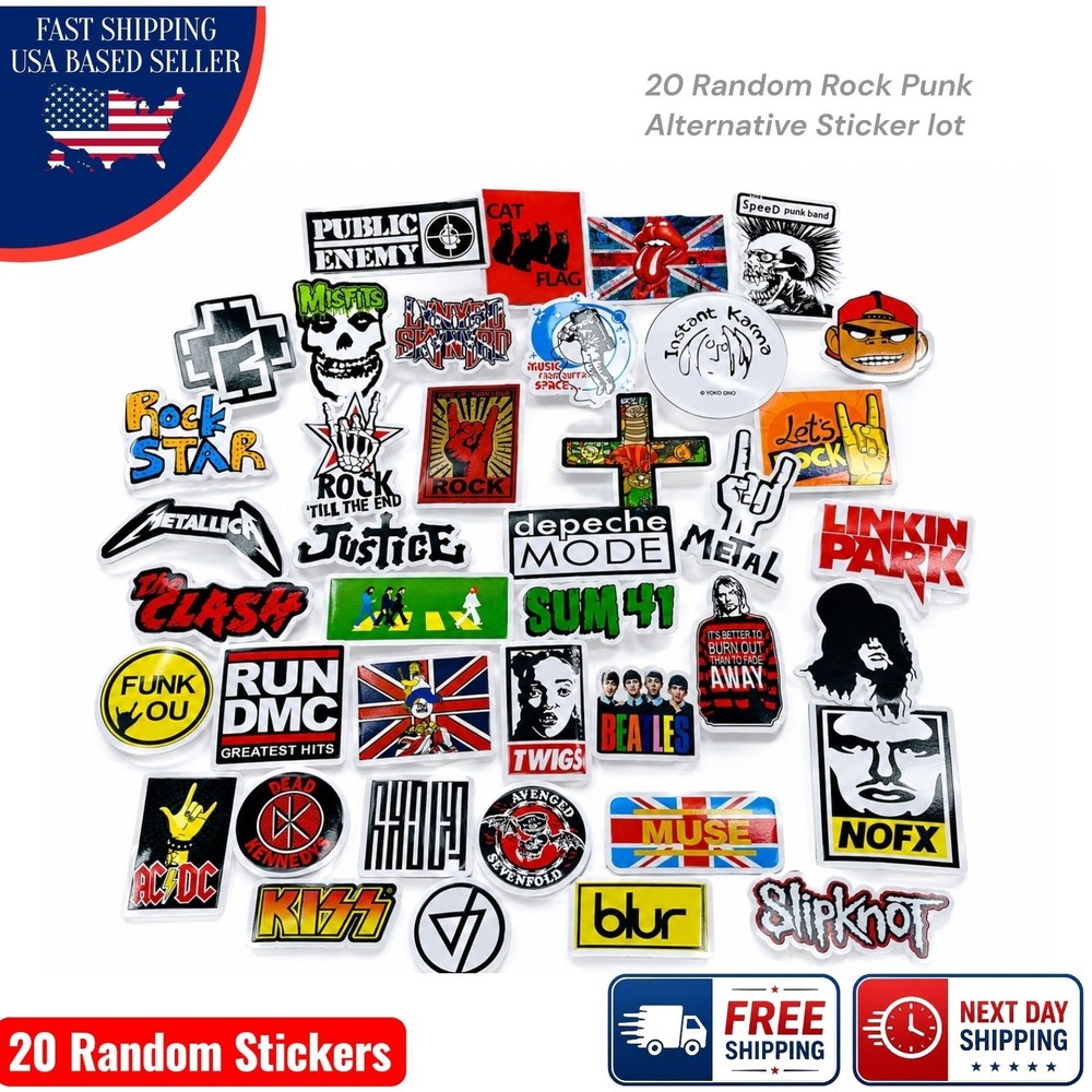 20 Mixed Rock Punk Metal Sticker Pack Band Logos Skulls Music Art Laptop Decals