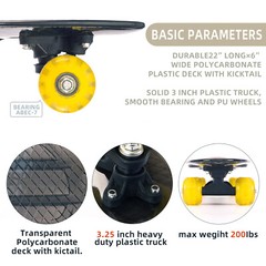 Complete 22″ mini cruiser Skateboard w/ 2 LED Light Up Wheels for Beginners Kids