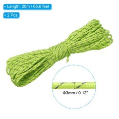 2Pcs Reflective Guyline Camping Paracord 3mm Tent Cord Guyline Rope Light Green