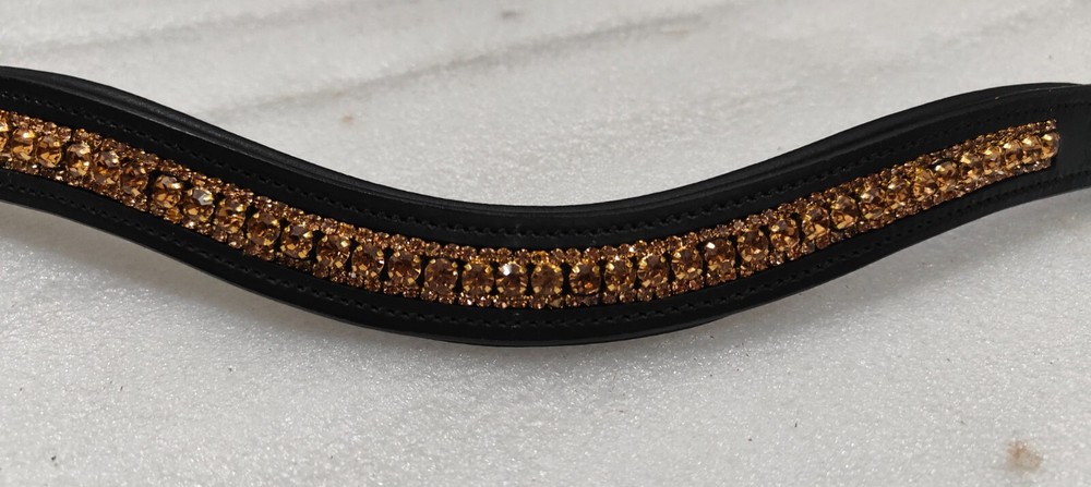 3 Row Luxurious Golden Crystal Leather Browband For Horse Bridle.