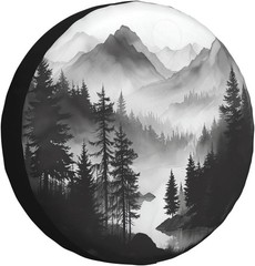 Spare Tire Cover Weatherproof Universal 15 inch Mountain Lake Tree Landscape