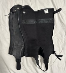 Dover Saddlery Black Leather Half Chaps with Side Zipper and Foot Strap Pair XS