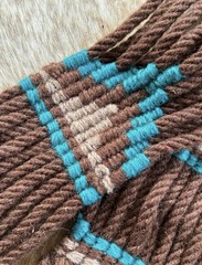 34” Size MOHAIR Western String Girth Cinch Teal and Brown Design