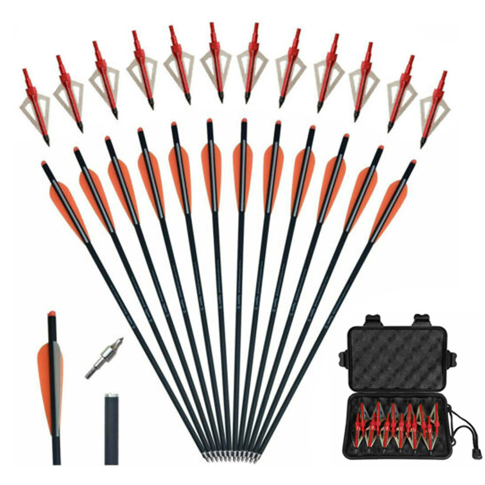 12Pcs 20″ Carbon Halfmoon Crossbow Arrow Bolts For Hunting and Outdoor Practice