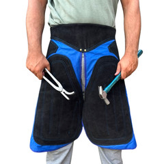Leather Farrier Apron | Black Blue Hoof Trimming Chaps | Horseshoeing Protective