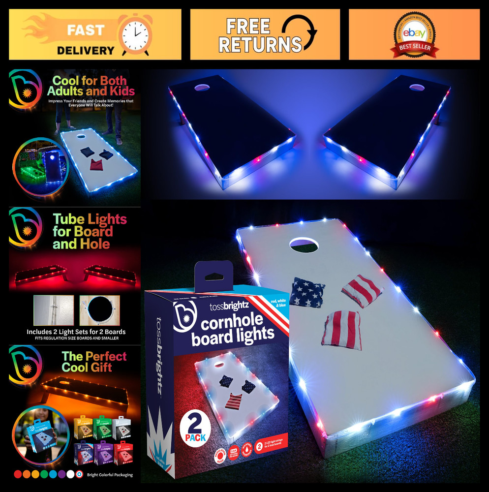 LED Cornhole Lights Set – Glow in the Dark, Light Up Cornhole Board Kit, Red