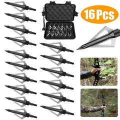 16Pcs Archery Broadheads 3Blade 100Grain Hunting Crossbow Compound Bow Arrow Tip
