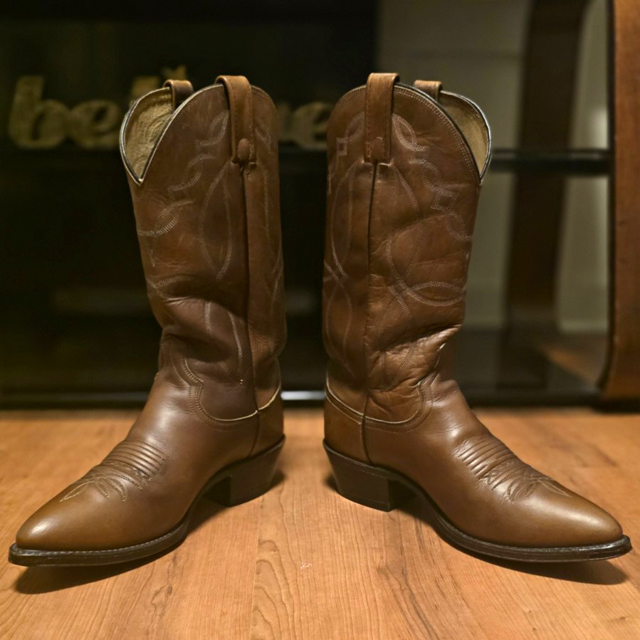 Vintage Dan Post Men’s 9D Brown Leather Western Cowboy Boots Pointed Toe Pull-On