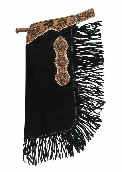 Showman Black Suede Leather Chinks w/Navajo Tooling